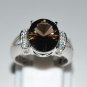 Pure 925 Sterling Silver Solid Ring with Smoky Quartz, white Topaz Size 7.0 (US)