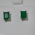 Pure 925 Sterling Silver Solid Studs Earrings Studded with Green Onyx Octagon