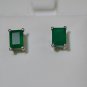 Pure 925 Sterling Silver Solid Studs Earrings Studded with Green Onyx Octagon