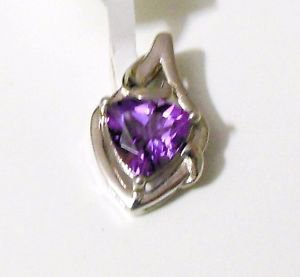 Pure 925 Sterling Silver Solid Pendant studded with Genuine Amethyst Trillion