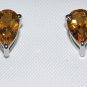 Pure 925 Sterling Silver Solid Studs Earrings Studded with Citrine Pear shape