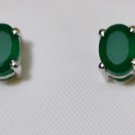Pure 925 Sterling Solid Silver Studs Earrings Studded with Green Onyx Oval