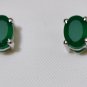 Pure 925 Sterling Solid Silver Studs Earrings Studded with Green Onyx Oval