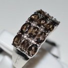 Pure 925 Sterling Silver Solid Fancy Ring with Smoky Quartz Ovals Size 8.0 (US)