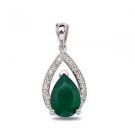 Pure 925 Sterling Silver Solid Pendant studded with Green Onyx, White Topaz