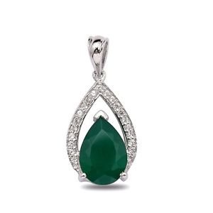 Pure 925 Sterling Silver Solid Pendant studded with Green Onyx, White Topaz