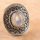 Pure 925 Sterling Silver Solid Ring with Rainbow Moonstone Size 6 to 12 (US)