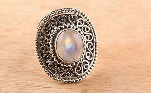 Pure 925 Sterling Silver Solid Ring with Rainbow Moonstone Size 6 to 12 (US)