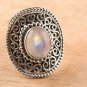 Pure 925 Sterling Silver Solid Ring with Rainbow Moonstone Size 6 to 12 (US)