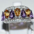 Pure 925 Sterling Silver Solid Amethyst, Citrine, White Topaz Ring Size 7 (US)