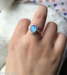 Pure 925 Sterling Solid Silver Ring with Rainbow Moonstone All US Sizes 4 to 13