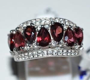 Pure 925 Sterling Silver Solid Fancy Ring with Garnet, White Topaz Size 8.0 (US)