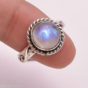 Pure 925 Sterling Solid Silver Ring with Rainbow Moonstone All US Sizes 5 to 13