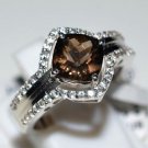 Pure 925 Sterling Silver Solid Ring with Smoky Quartz,White Topaz Size 8.0 (US)