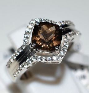 Pure 925 Sterling Silver Solid Ring with Smoky Quartz,White Topaz Size 8.0 (US)