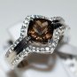 Pure 925 Sterling Silver Solid Ring with Smoky Quartz,White Topaz Size 8.0 (US)