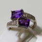 Pure 925 Sterling Silver Solid Ring with Amethyst & White Topaz Size 6.5 (US)