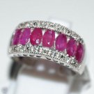 Pure Sterling Silver Solid Ring Studded with Pink Ruby, White Topaz Size 6.5(US)