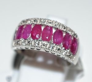 Pure Sterling Silver Solid Ring Studded with Pink Ruby, White Topaz Size 6.5(US)