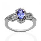 Pure 925 Sterling Silver Solid Ring with Tanzanite & White Topaz size 7.5 (US)
