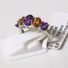 Pure 925 Sterling Silver Solid Ring with Amethyst & Citrine Size 8.0 (US)
