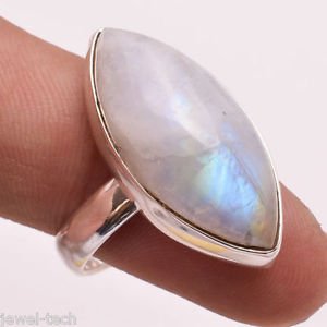 Pure 925 Sterling Solid Silver Ring with Rainbow Moonstone All US Sizes 4 to 14