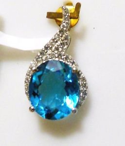 Pure 925 Sterling Solid Silver Pendant studded with Blue Topaz, White Topaz
