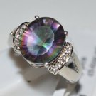 Pure 925 Sterling Solid Silver Ring with Mystic Topaz, White Topaz Size: US 7