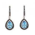 Pure 925 Sterling Silver Solid Earrings studded with Blue Topaz, Black Spinel