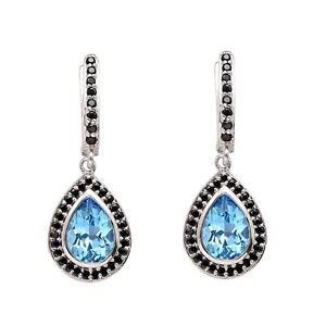 Pure 925 Sterling Silver Solid Earrings studded with Blue Topaz, Black Spinel