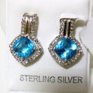 Pure 925 Sterling Silver Solid Earrings studded with Blue Topaz, White Topaz