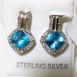 Pure 925 Sterling Silver Solid Earrings studded with Blue Topaz, White Topaz