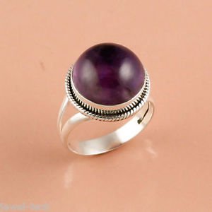 Pure 925 Sterling Solid Silver Ring with Genuine Amethyst All US Sizes 4 to 14