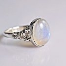925 Solid Sterling Silver Handmade Blue Fire Rainbow Moonstone Ring Size 4-13 US