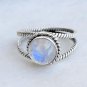 Pure 925 Solid Sterling Silver Genuine Rainbow Moonstone Handmade Ring Size 4-13