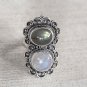 Rainbow Moonstone, Labradorite Pure 92.5 Solid Sterling Silver Ring Size 4-13 US