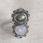 Rainbow Moonstone, Labradorite Pure 92.5 Solid Sterling Silver Ring Size 4-13 US