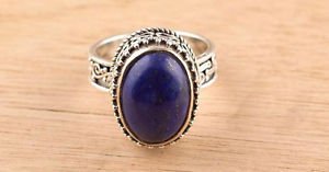 Pure 92.5 Solid Sterling Silver Genuine Lapis Lazuli Handmade Ring Size 4-13 US