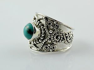 Genuine Tibet Turquoise 925 Solid Sterling Silver Handmade Ring Size 3-14 (US)