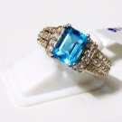 Genuine Blue Topaz, White Topaz Pure 92.5 Solid Sterling Silver Ring Size 7.0 US
