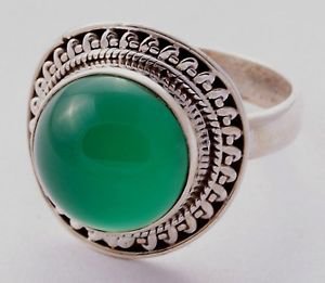 Pure 92.5 Solid Sterling Silver Genuine Green Onyx Handmade Ring Size 4 -13 (US)