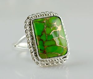 Green Copper Turquoise 925 Solid Sterling Silver Handmade Ring Size 3-14 (US)