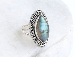 Pure 925 Solid Sterling Silver Genuine Labradorite Handmade Ring Size 4 to 13 US