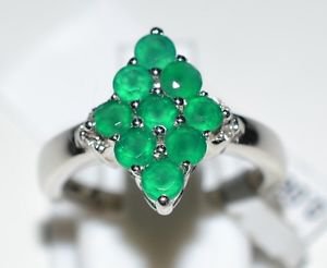 Pure 925 Solid Sterling Silver Genuine Green Onyx, White Topaz Ring Size 6.0 US