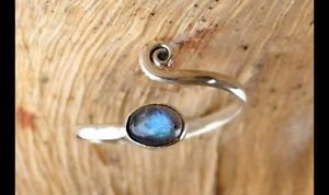 Pure 925 Solid Sterling Silver Genuine Labradorite Handmade Ring Size 4-13 (US)