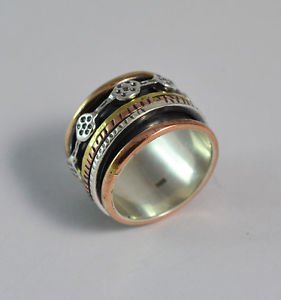 Pure 925 Solid Sterling Silver, Copper, Brass Handmade Spinner Ring