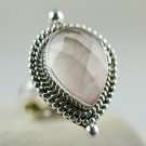 Rose Quartz Pear Shape 925 Solid Sterling Silver Handmade Ring Size 3 -14 US