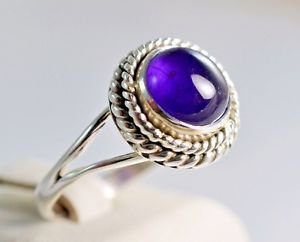 Genuine Amethyst Pure 92.5 Solid Sterling Silver Handmade Ring Size 4-13 (US)
