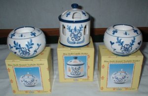 Blue Delft China 3 PC Candle Holder Lot Set  CL2