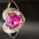 Pink Sapphire Heart Ring 10K White Gold Plated Free Shipping US